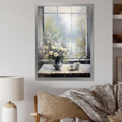 «Grey Misty River Window View I - Farmhouse Windows», art mural