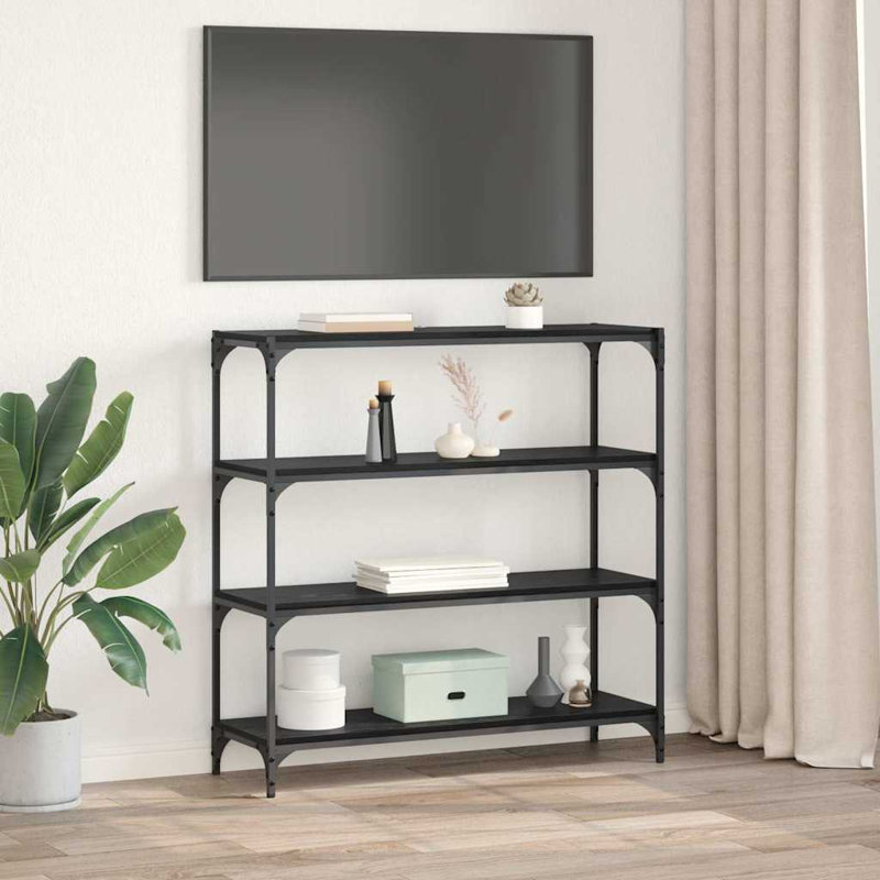 Iron Book Cabinet Bookcase, Black Oak, (3 Shelves) 100cm. H x 97cm. W x 30cm. D