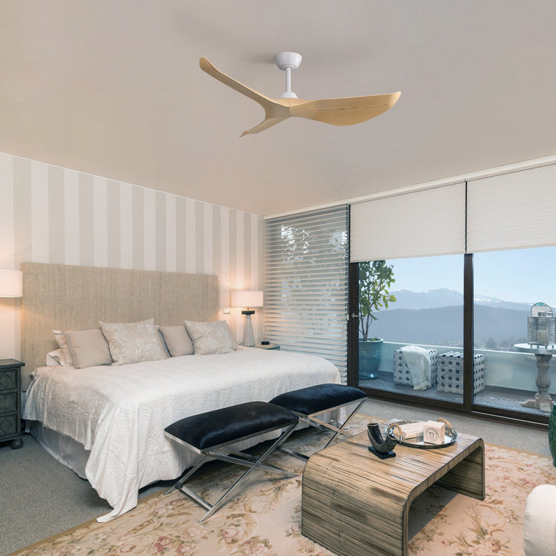 52" 3 -ABS-Blade Propeller Modern Ceiling Fans with Remote Control, Natural Wood