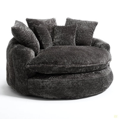 Fauteuil de 55 po de long en mousse de polyester, fauteuil rond surdimensionné, canapé-lit moderne moelleux pour le salon, la salle de détente et la salle de projection, fauteuil avec accoudoirs larges et coussins