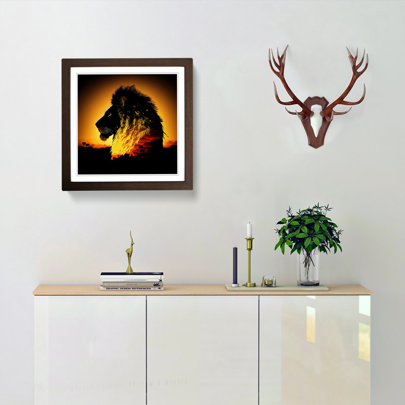 Lion Silhouette - Framed Print, Walnut