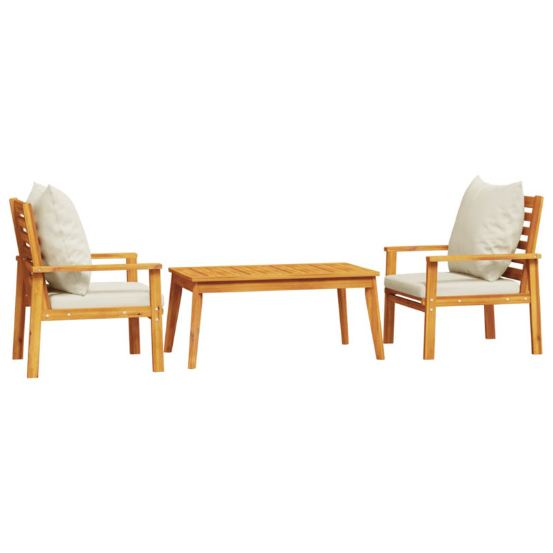 Ensemble de patio avec coussins en bois d'acacia massif, Blanc, crème, 2