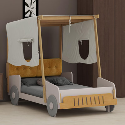 Lit de voiture avec coussin, toile de plafond et DEL