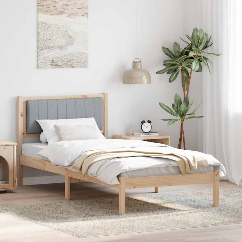 Solid Wood Bed, Natural/Light Grey, European Single (90 x 190 cm)
