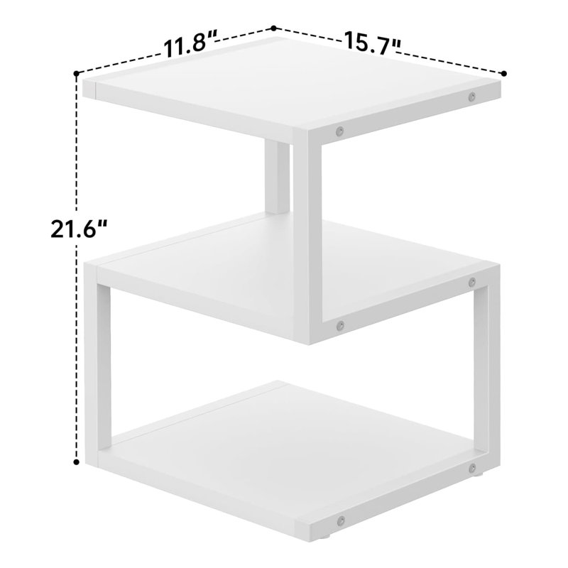 3-Tier S-Shape Small Side Table - White (Small Spaces Nightstand), White