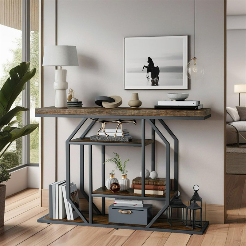 Industrial Console Table 4 Tier Entryway Table for Living Room, Hallway, Foyer