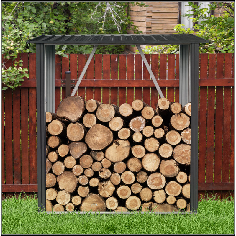 3Ft X 5Ft Outdoor Meta Firewood Rack ,Open Wood Shed  For Firewood, Pellet, Or Lumber Storage , Black