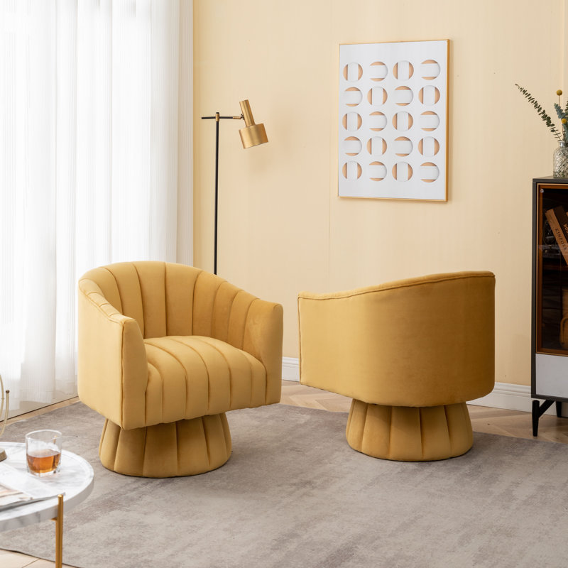 Murrow Velvet Swivel Barrel Chair, Mustard Yellow Velvet