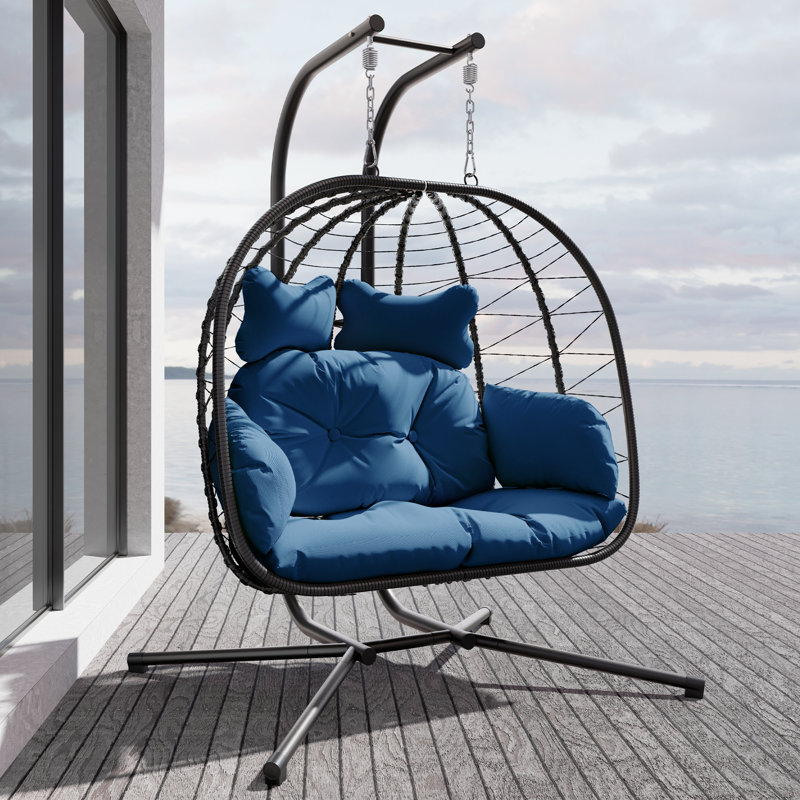 Fauteuil à œufs avec support pour 2 personnes Chousein, Noir / Bleu