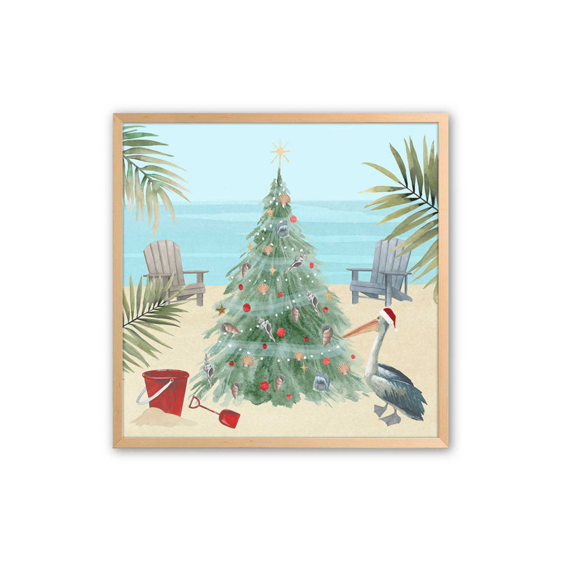 Beachside Christmas I Print, 13.5" H x 13.5" W, Raw Maple Single Picture Framed, Solid Wood