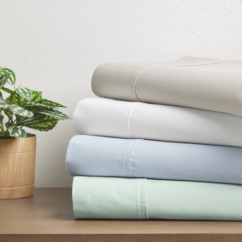Ensemble de draps en coton Gracie Mills Aryn 300TC BCI, Ensemble de draps pour lit simple avec 1 taie d'or, gris