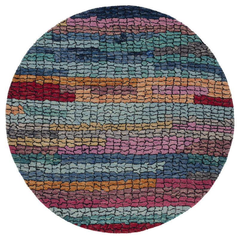 Slak Handmade Tufted Wool Navy/Red Area Rug, Round 7'