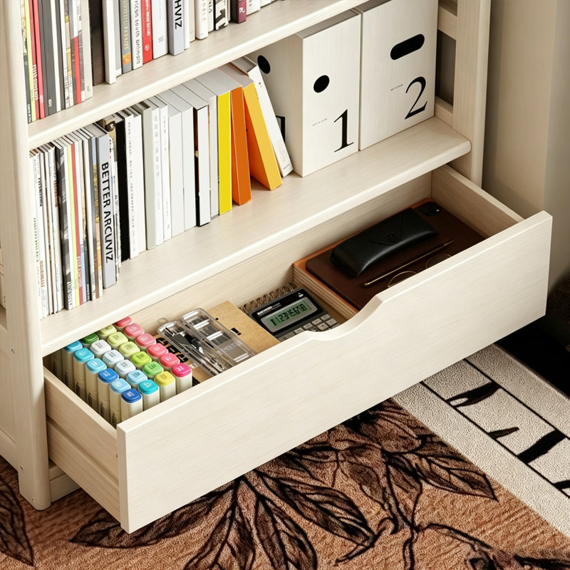 Bibliothèque standard en bois massif beige moderne, 23.62"L, Beige