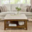 Upholstered Coffee Table Large Square Ottoman with Beech Wood Shelf-146009354