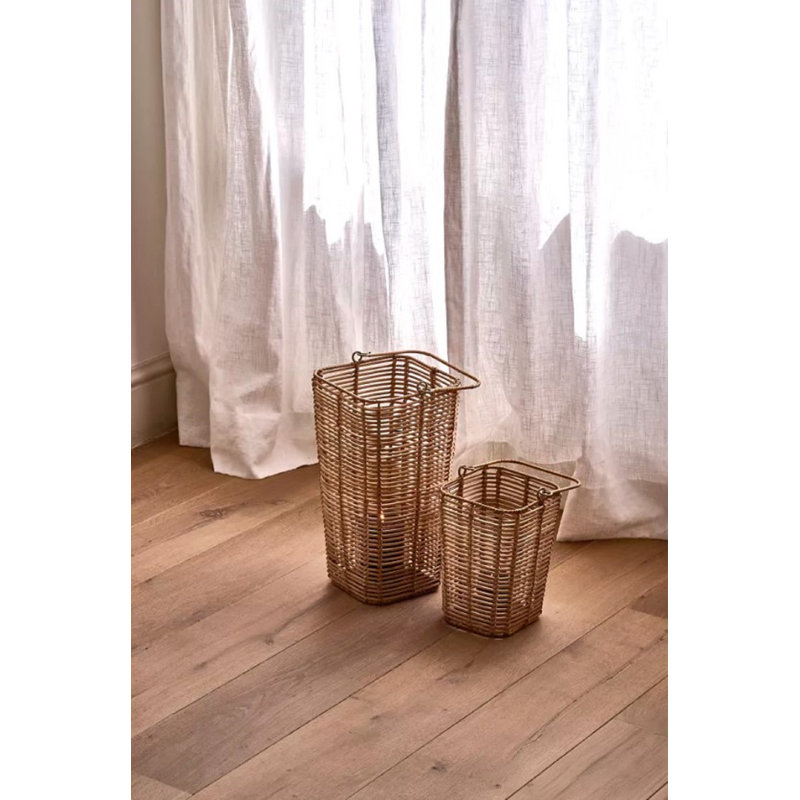 Rattan Cube Natural Set Of 2 Lanterns