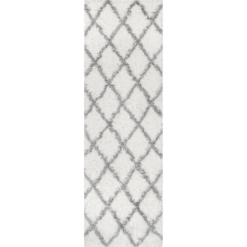 Darryll Moroccan Shag Performance Off-White Area Rug, Runner 2'8" x 8'