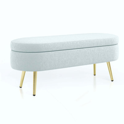 Ottoman Oval Storage Bench, Flannel with Metal Legs