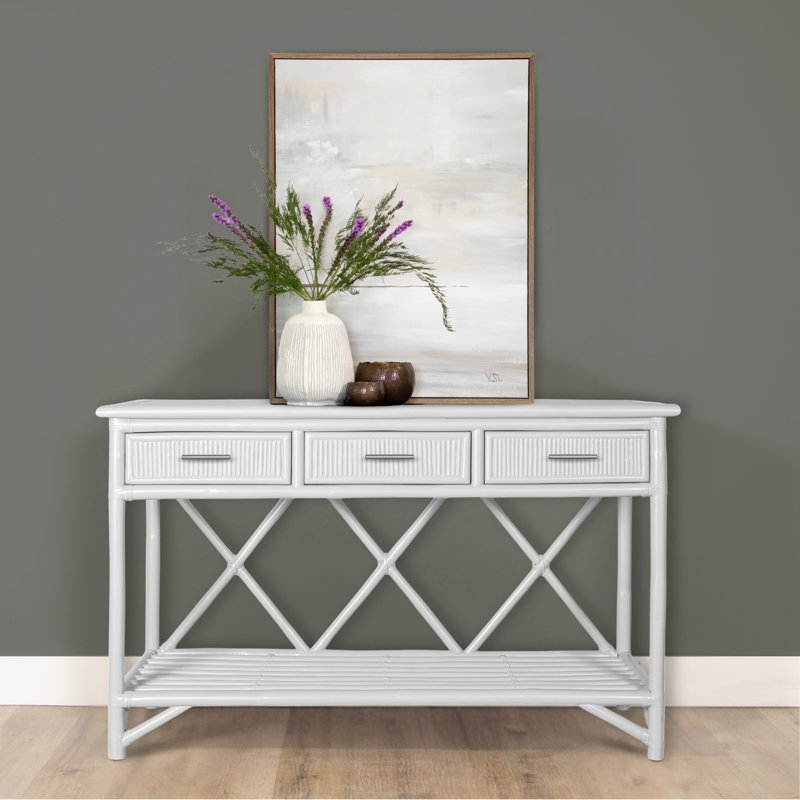54'' Wide 3 Drawer Rattan Wood Sideboard, White