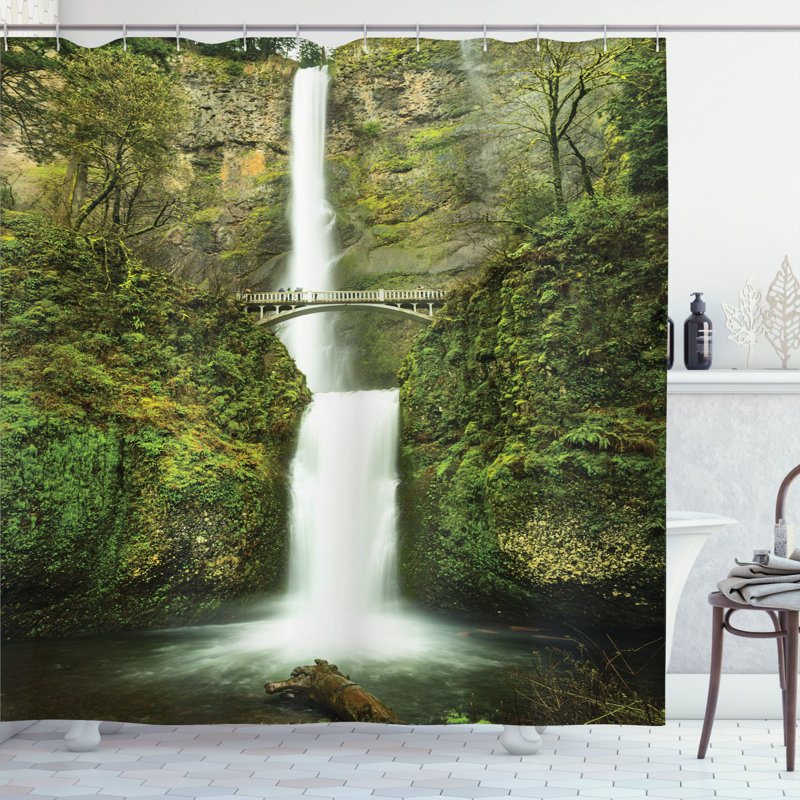 Hobbits Falls of Rivendell Multnomah Waterfall Oregon With Hobbit Elf Path Bridge Scene Image Single Shower Curtain