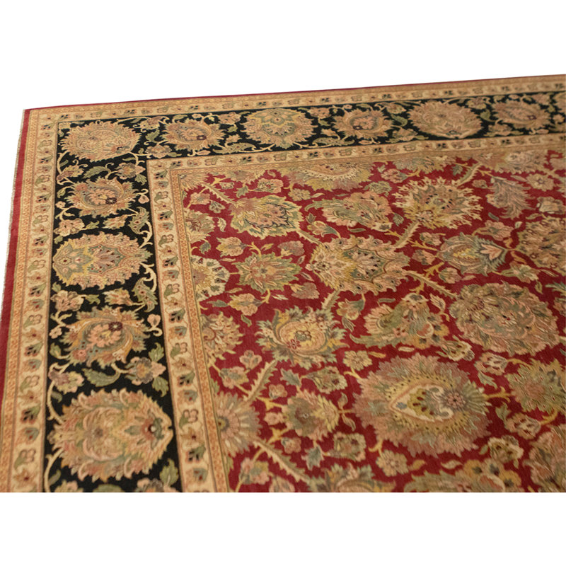Tapis rouge et noir noué à la main de haute qualité