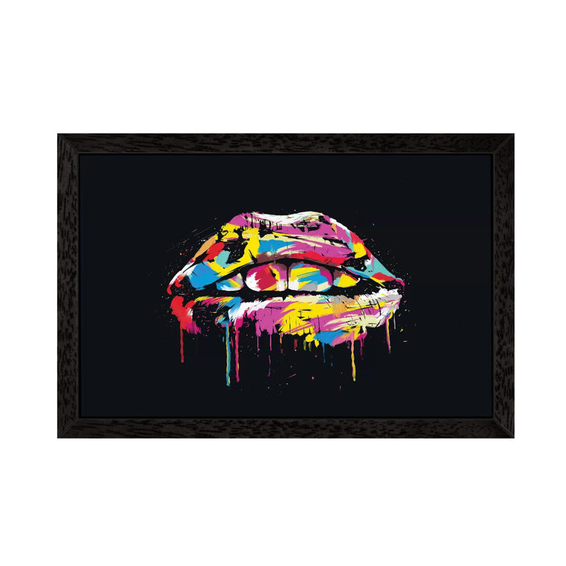Colourful Lips by Balazs Solti - Print on Canvas, 101.6 cm H x 66.04 cm W, Black Framed