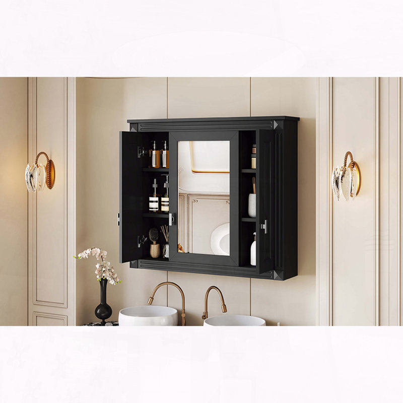 35 Inch Wall Mounted Medicine Cabinet with 4 Shelves - Black, Black