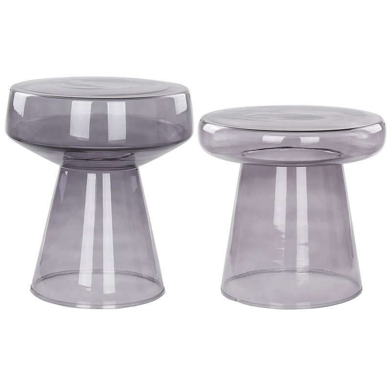 Moneer Glass Top Pedestal Side Table Set, Grey
