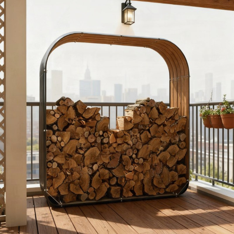 Support de rangement pour bois de chauffage en acier galvanisé avec rebord caoutchouté