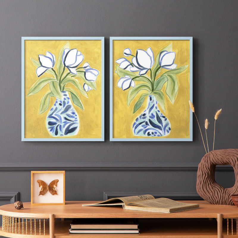 Vase de tulipes I - impression encadrée de qualité supérieure - prête à être accrochée - aucun clou requis - aucun clou requis