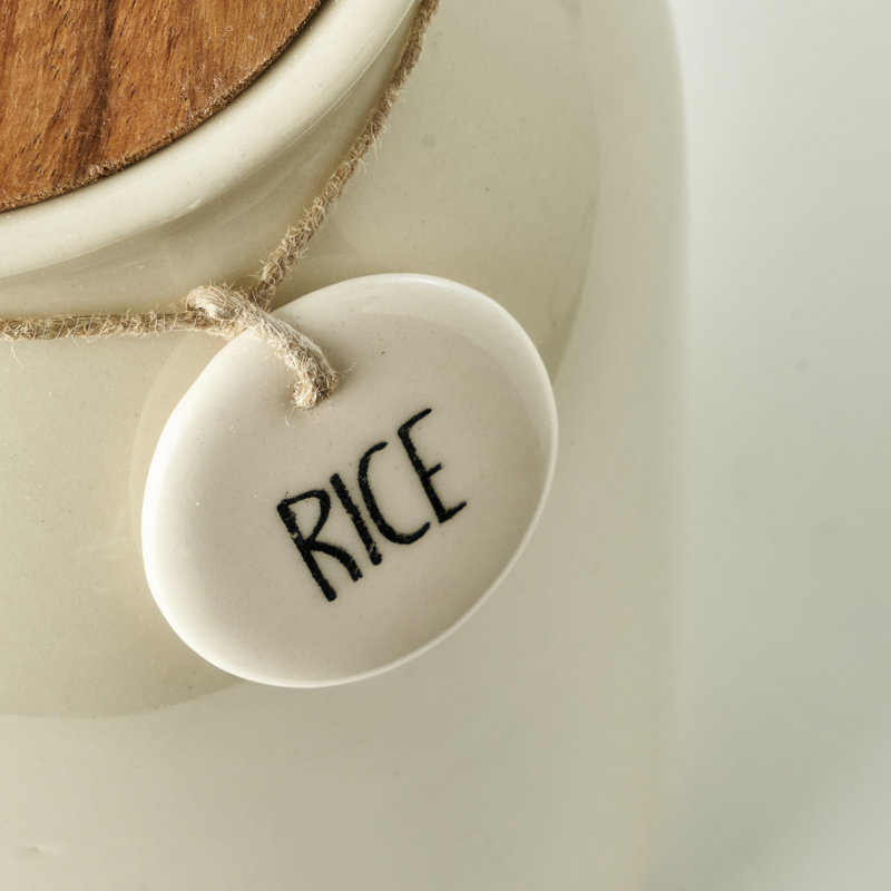 Pot en céramique avec couvercle en acacia