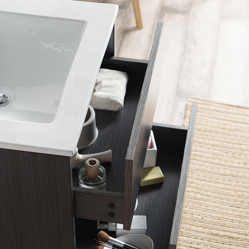 24" Single Bathroom Vanity with Ceramic Top, Silver Grey