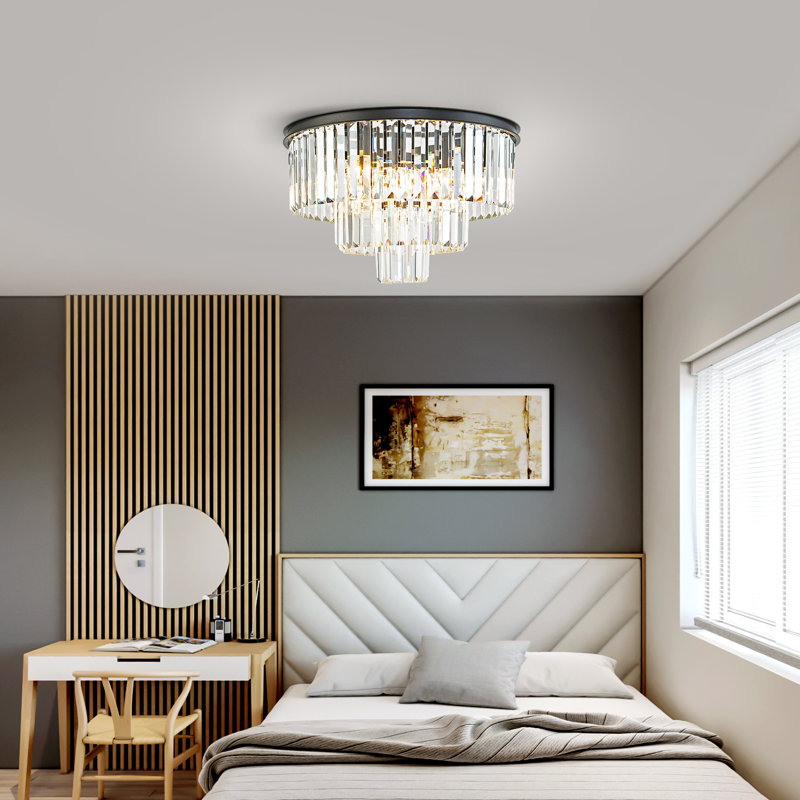 Lizette 6-Light Crystal Chandelier Flush Mount Lighting, Black
