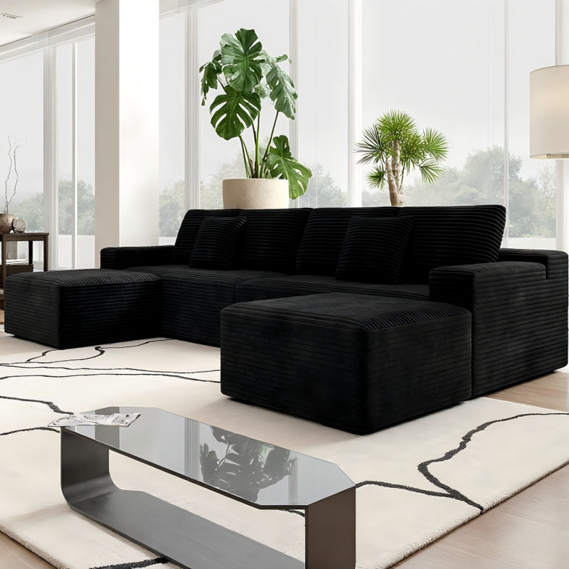 Canapé modulaire Boneless, Velours côtelé noir