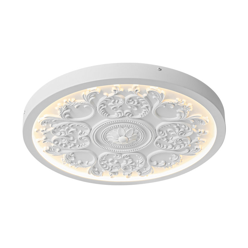 Ornate Carved White LED Flush Mount Light