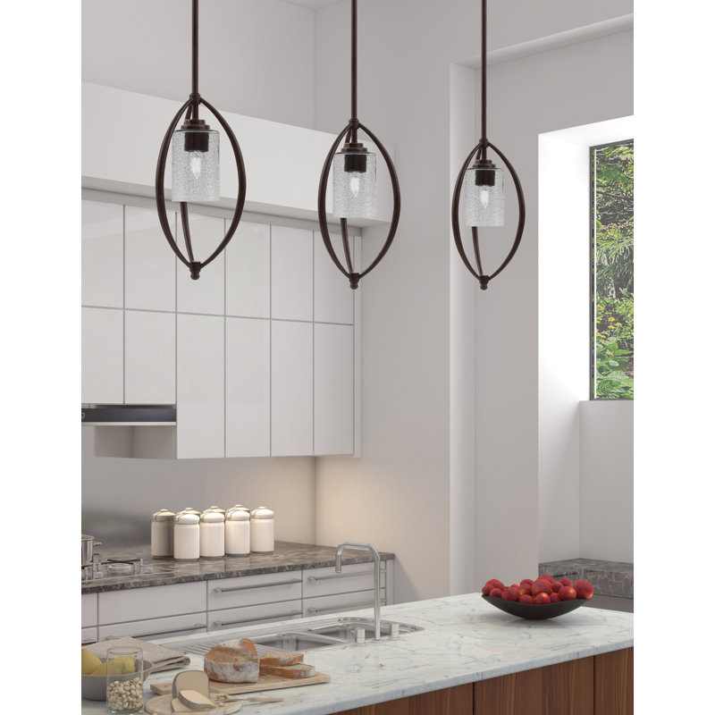 Suspension Albreda Stem Hung Mini présentée en fini granit foncé avec verre fumé à bulles de 10 cm, Clear; Black/Dark Granite