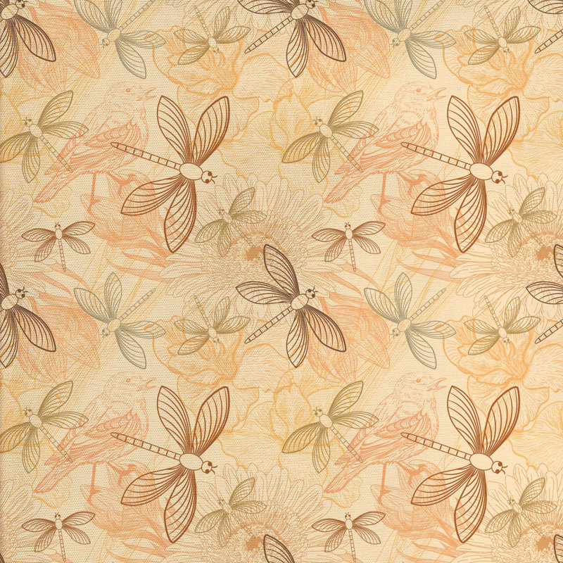 Tissu oiseaux et libellules, l 58 po x L 180 po