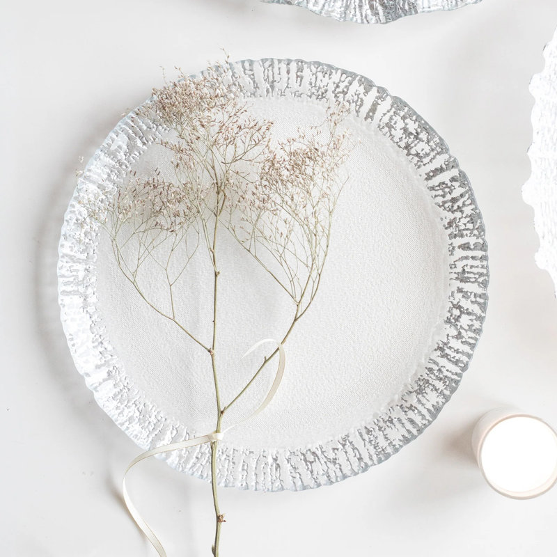 Rufolo Handmade Glass Dinner Plate, White/Gold Brushstroke
