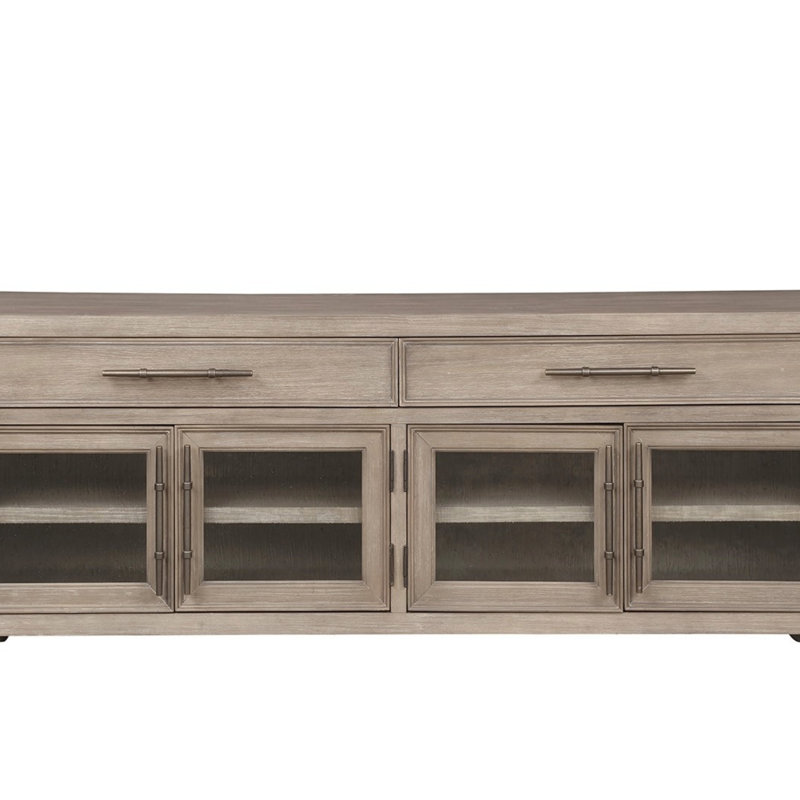 Console de 65 po pour téléviseur, sans assemblage requis, finition chêne blanc (meuble télé)