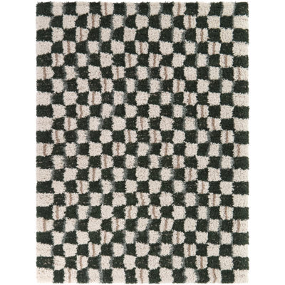 Green Modern Checkered Area Rug