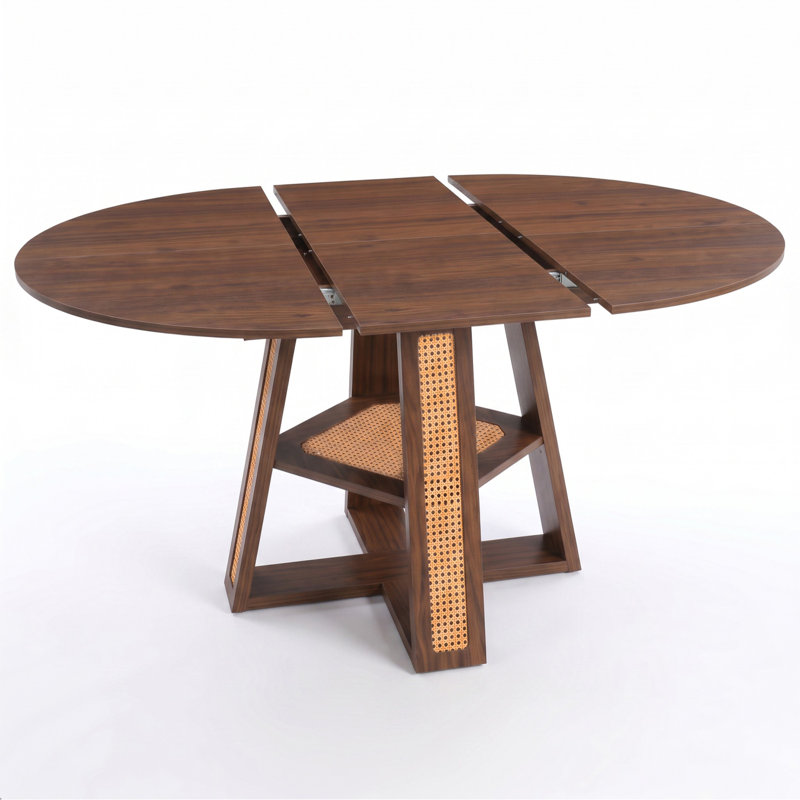 Table de salle à manger extensible ronde à ovale avec rallonge amovible et tablette de rangement