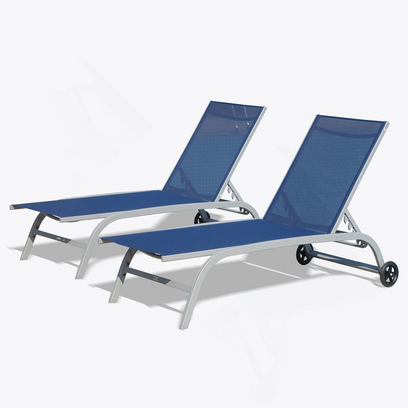 Chaise longue d'extérieur, chaises longues avec roulettes, chaises longues d'extérieur à 5 positions réglables, 1