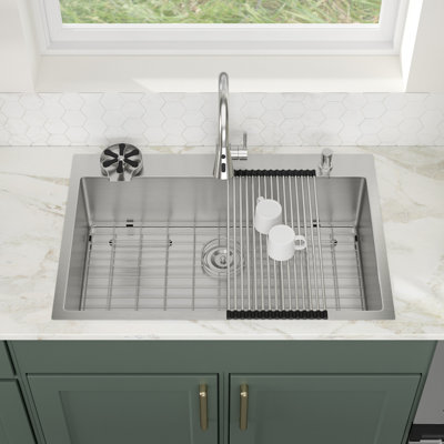 30"L x 22"W Drop-In Single Bowl 16 Gauge Stainless Steel Kitchen Sink with Cup Washer and Faucet