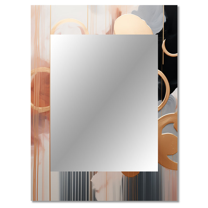 Gold and white Abstract shapes harmony I - Abstract Shapes Large Mirror, Gold Unique Wall Mirror Decor, Printed Metal Art