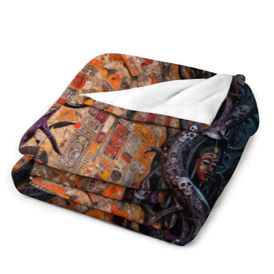 Tribal Masks Skulls Luxury Flannel Throw Blanket, Soft Warm Fuzzy Blanket for Living Room Sofa Bed Home Decor