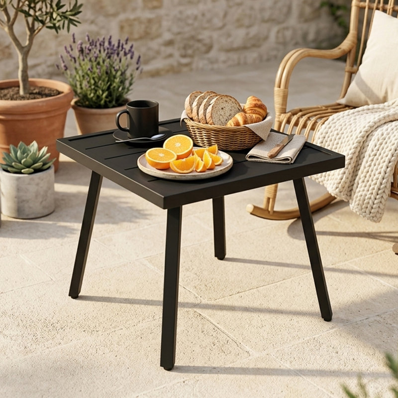 Patio End Table, Outdoor Modern Square Coffee Table, Square