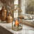Gold Metal Candle Holder with Glass Hurricane for Tabletop Candle Decor and Elegant Christmas Ambiance