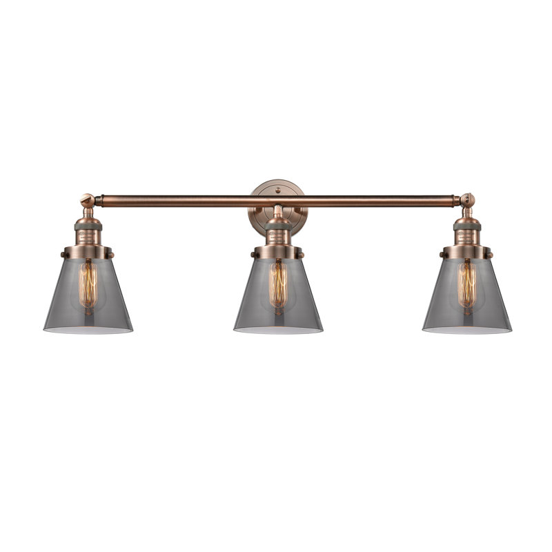 Andrews 3 - Light Dimmable Vanity Light, Smoked, Antique Copper, 6 Watt Vinage LED Bulb