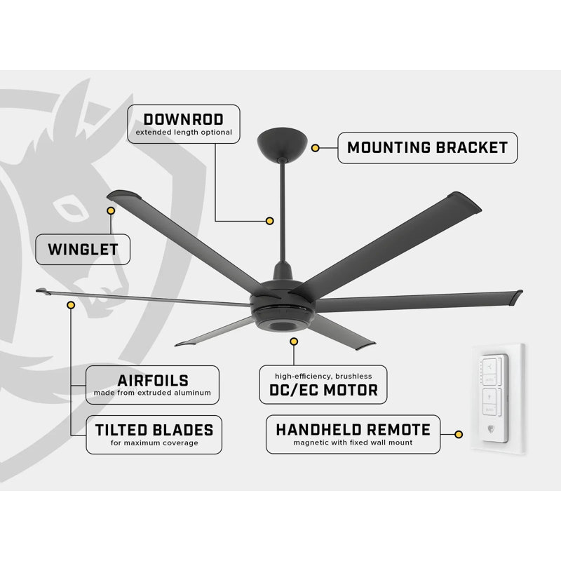 Es6 Smart Downrod Ceiling Fan, Black, 72 inches