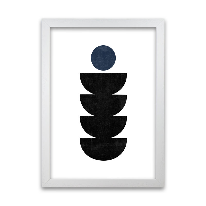 Mid Century Shapes Navy Dot - Print, White Frame, 59cm H x 42cm W x 3cm D