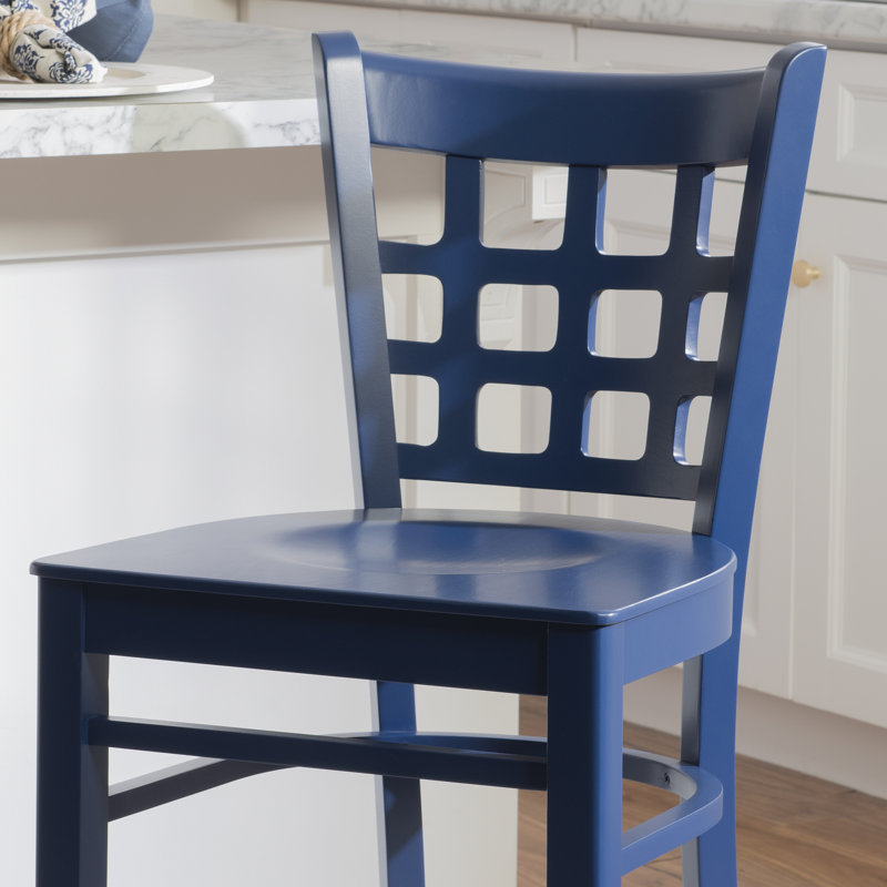 Tabouret de comptoir en bois de hêtre massif de qualité commerciale Arzella (ensemble de 2), Bleu